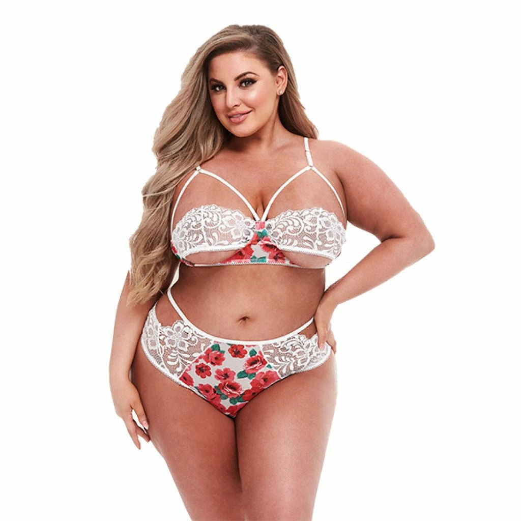 Baci - White Floral & Lace Bra Set Queen Size