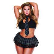 Baci - Black Bra, Plaid Skirt, Black Collar & Plaid Tie Set Queen