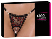 Cottelli LINGERIE - Stringi Z Delikatnej Kwiatowej Koronki Z Perełkami W Kroczu S/M