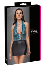 Cottelli LINGERIE - Seksowna Czarna Matowa Spódniczka Z Koronkową Zieloną Górą L