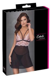 Cottelli LINGERIE - Seksowna Siateczkowa Halka Z Różową Koronką XL