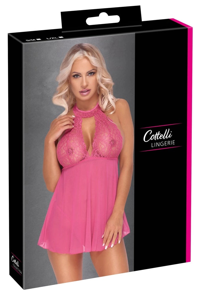 Cottelli LINGERIE - Różowa Haleczka Z Delikatną Koronką + Stringi S/M