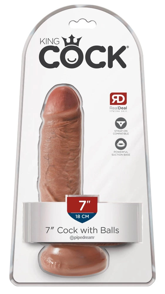 King Cock 7" Cock w Balls Tan