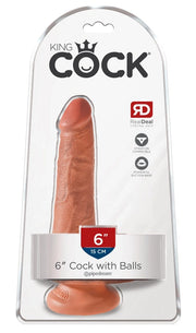 King Cock 6 Cock w Balls Tan