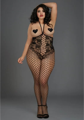 Open-Cup Bodystocking - Plus Size - Black