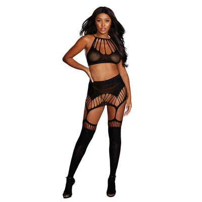 Seamless Bralette and Garter Skirt Set - One Size