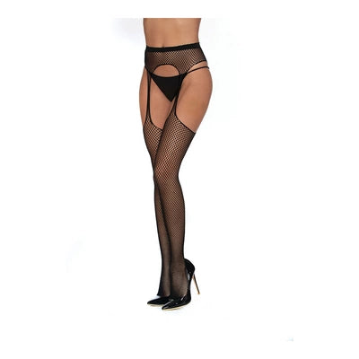 Fishnet Suspender Pantyhose - One Size - Black