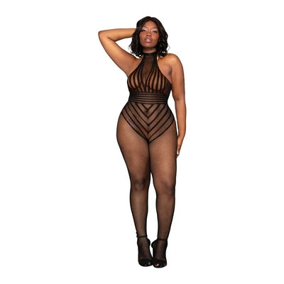 Fishnet Bodystocking Teddy - Plus Size - Black