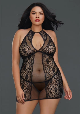 Fishnet and Lace Chemise - Plus Size