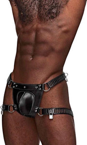 Scorpio - Imitation Leather Chastity Thong - One Size - Black