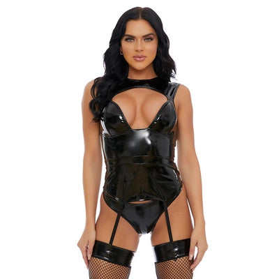 Slicked Up Vinyl Lingerie Set - XL - Black