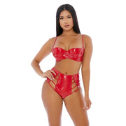 Strings Attached - Vinyl Lingerie Set - L - Red