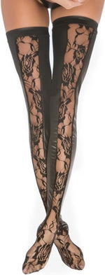 Lace and Wet Look Tights - One Size