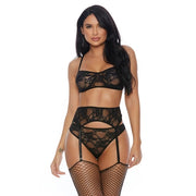 Lace Me Down - Bra, Garter Belt and Panty - L