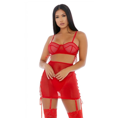 Put O-ring On It Lingerie Skirt Set - L - Red