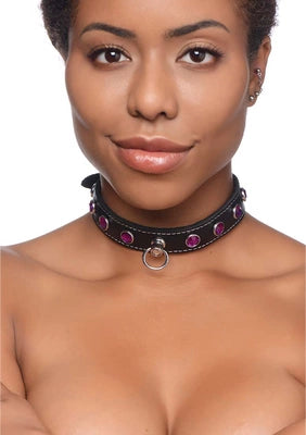 Royal Vixen - Leather Collar with Rhinestones