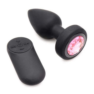 Silicone Vibrating Pink Gemstone - Butt Plug with Remote Control - Small