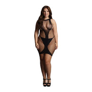 High Neck Net Contrast Mini Dress - Plus Size