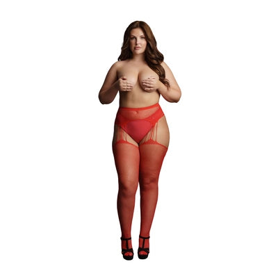 Suspender Rhinestone Pantyhose - Plus Size