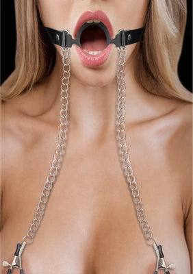 O-Ring Ball Gag with Nipple Clamps