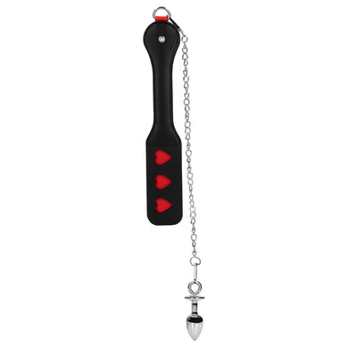 Hearts Paddle with Metal Anal Plug - Black